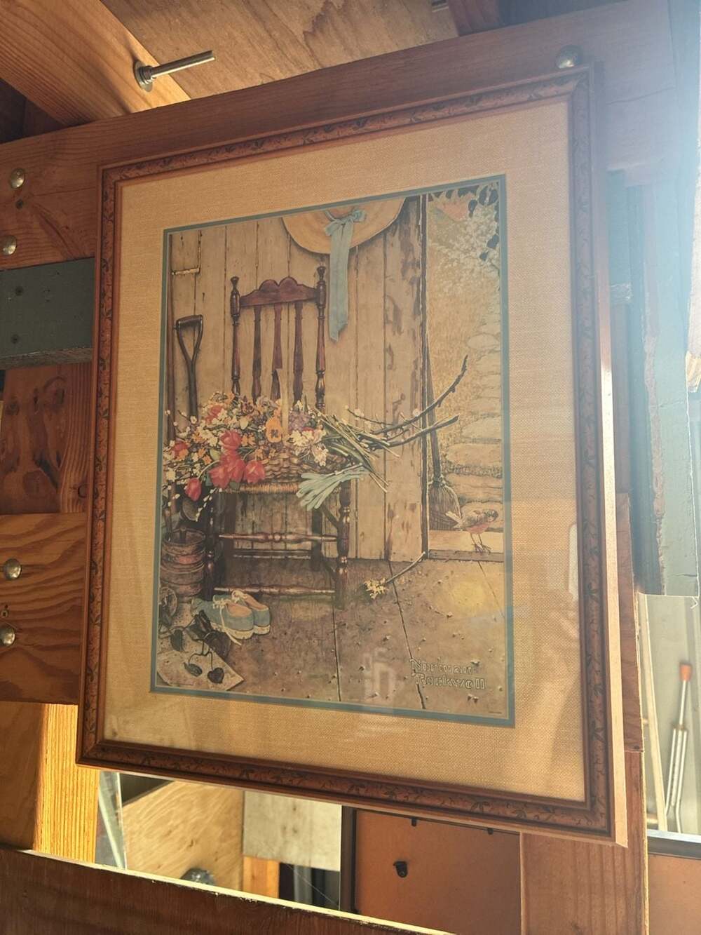 Norman Rockwell Spring Flowers Framed Art Print Lithograph